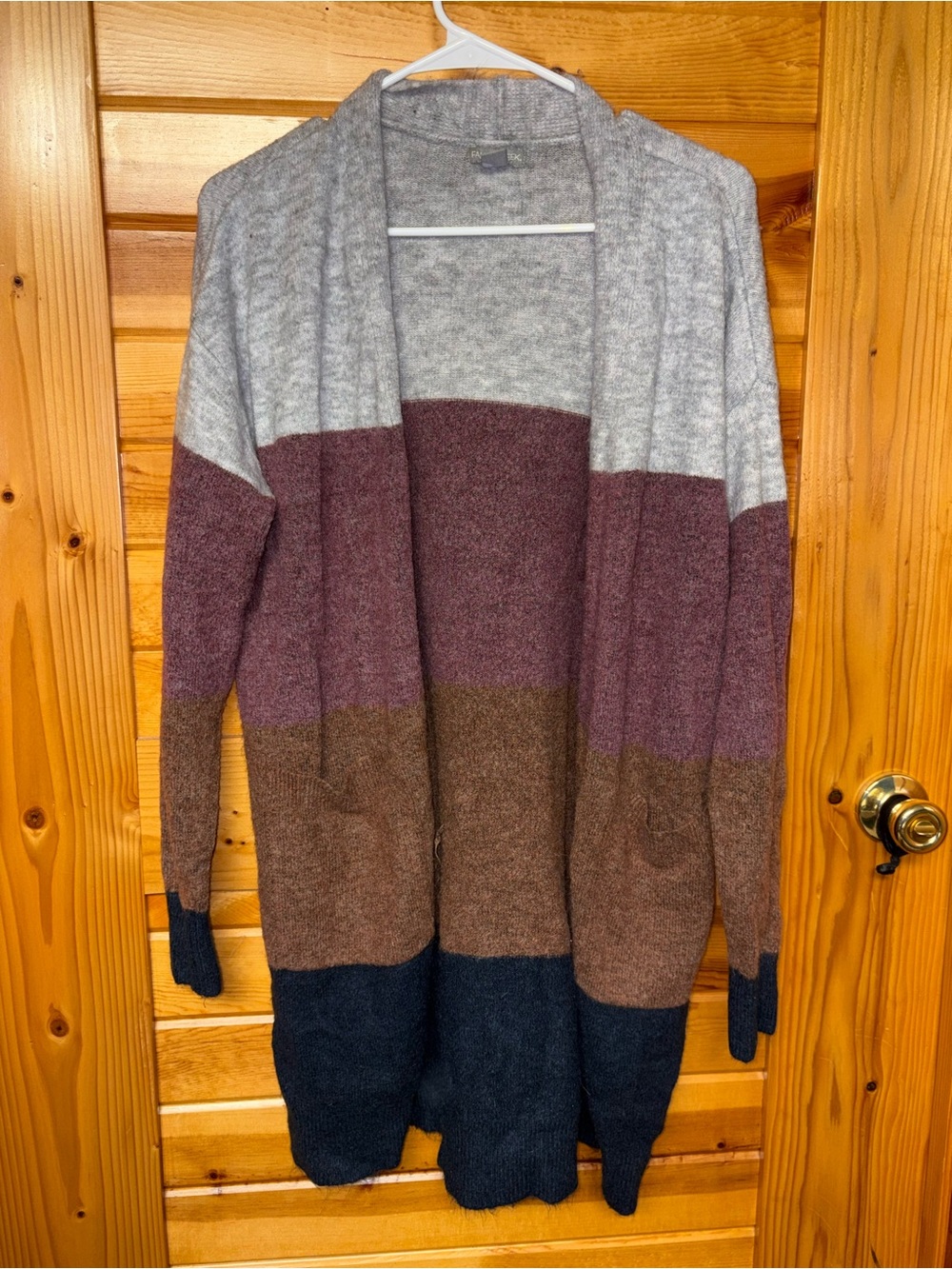 Falls Creek Colorblock Open-Front Cardigan in Gray, Plum, Brown, Navy